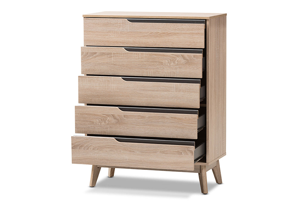 Baxton Studio - Fella Chest - FLCOD00806-Hana Oak/Dark Grey-5DW-Chest view 2