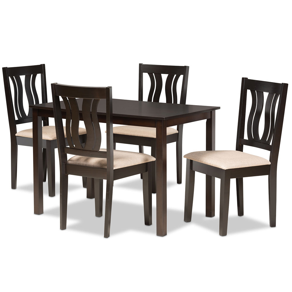 Baxton Studio - Fenton Dining Set in Sand/Dark Brown - RH338C-Sand/Dark Brown-5PC Dining Set view 1