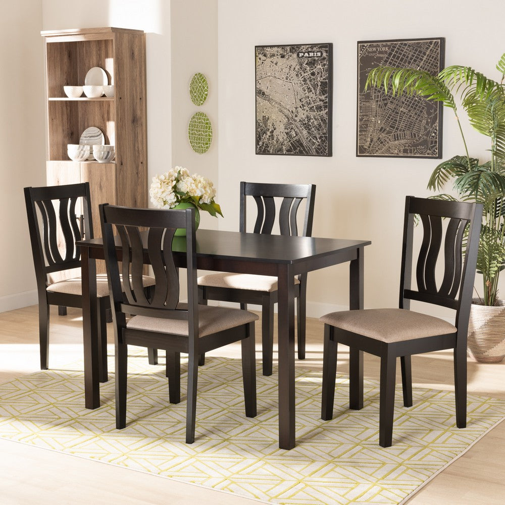 Baxton Studio - Fenton Dining Set in Sand/Dark Brown - RH338C-Sand/Dark Brown-5PC Dining Set view 7