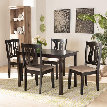 Baxton Studio - Fenton Dining Set in Sand/Dark Brown - RH338C-Sand/Dark Brown-5PC Dining Set view 7