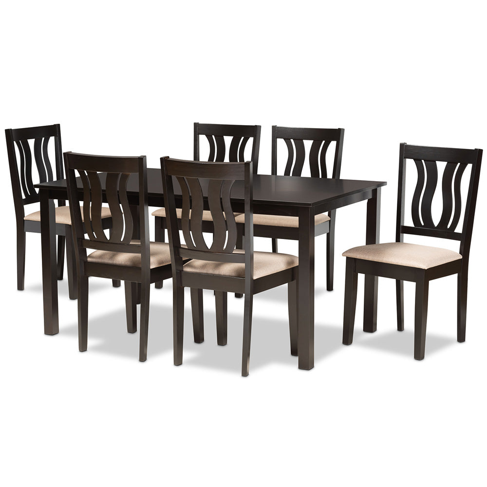 Baxton Studio - Fenton Dining Set in Sand/Dark Brown - RH338C-Sand/Dark Brown-7PC Dining Set view 1
