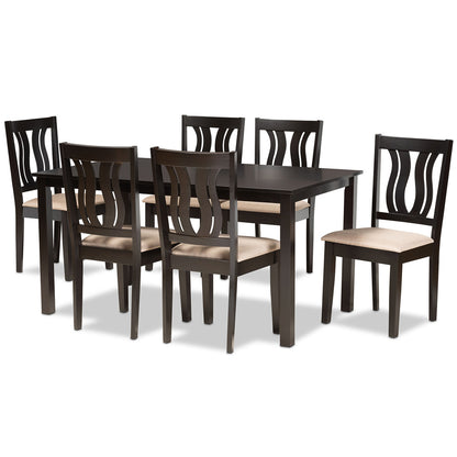 Baxton Studio - Fenton Dining Set in Sand/Dark Brown - RH338C-Sand/Dark Brown-7PC Dining Set view 1
