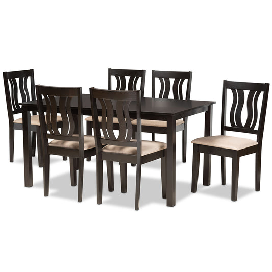 Baxton Studio - Fenton Dining Set in Sand/Dark Brown - RH338C-Sand/Dark Brown-7PC Dining Set view 1