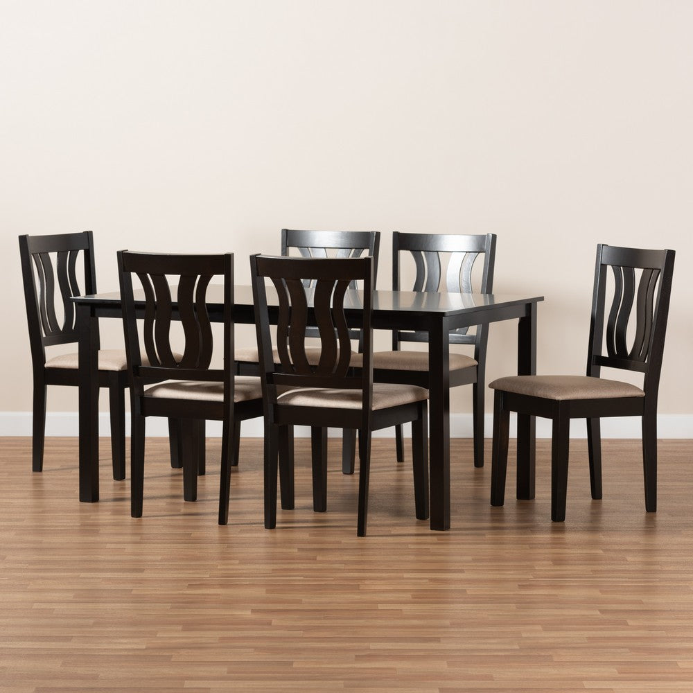 Baxton Studio - Fenton Dining Set in Sand/Dark Brown - RH338C-Sand/Dark Brown-7PC Dining Set view 8