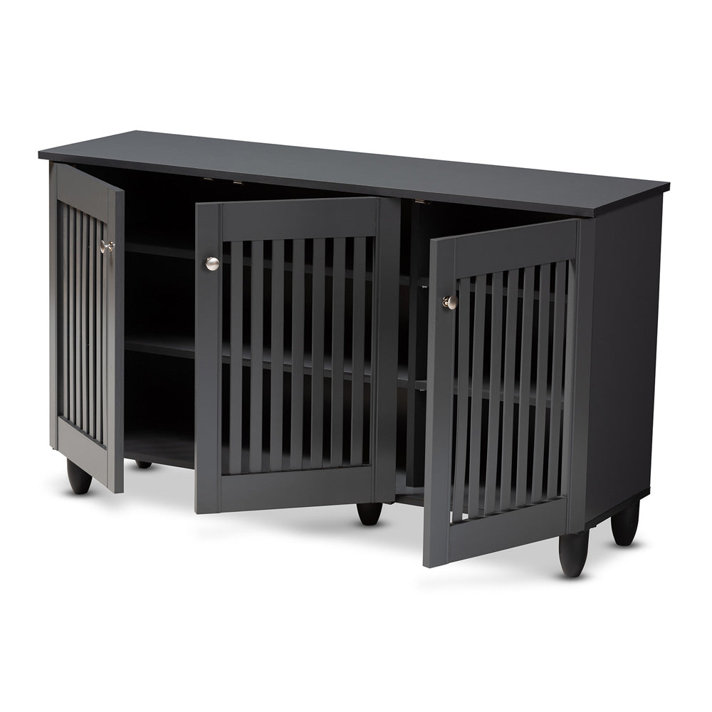 Baxton Studio - Fernanda Shoe Cabinet in Dark Gray - SC864573 A-Dark Grey-Shoe Cabinet view 2