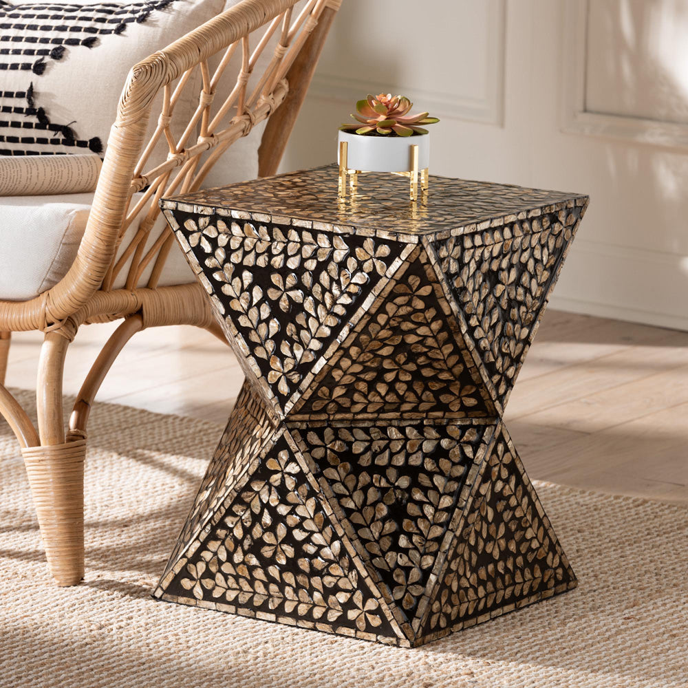 Baxton Studio - Feronia End Table in Black/Floral Bronze - F232-FT46-Accent Table view 6