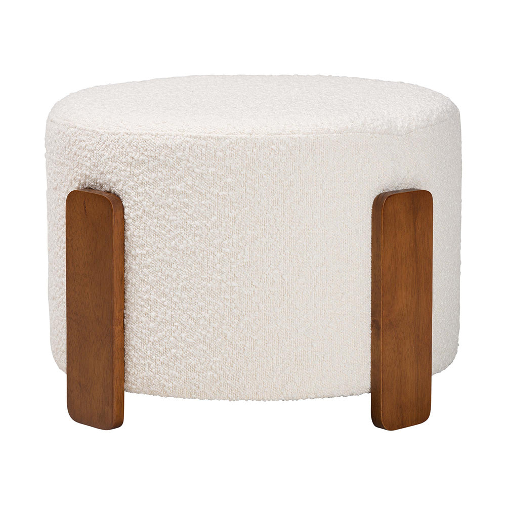 Baxton Studio - Finlay Footstool in Cream/Walnut Brown - BBT5487-Walnut/Maya Cream-Stool view 2