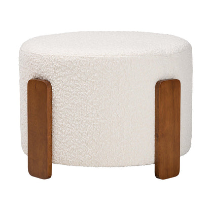 Baxton Studio - Finlay Footstool in Cream/Walnut Brown - BBT5487-Walnut/Maya Cream-Stool view 2