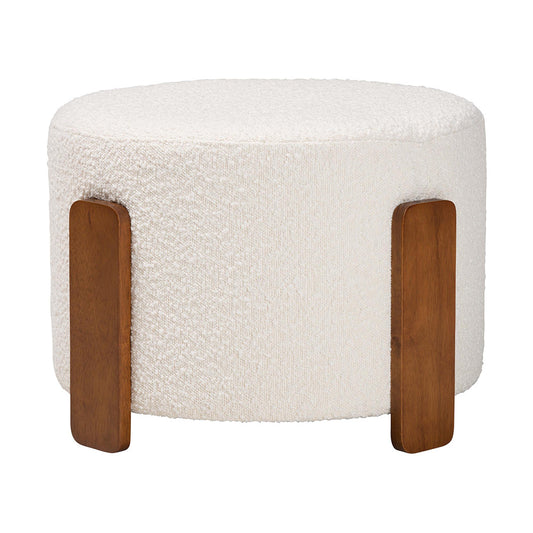 Baxton Studio - Finlay Footstool in Cream/Walnut Brown - BBT5487-Walnut/Maya Cream-Stool view 2
