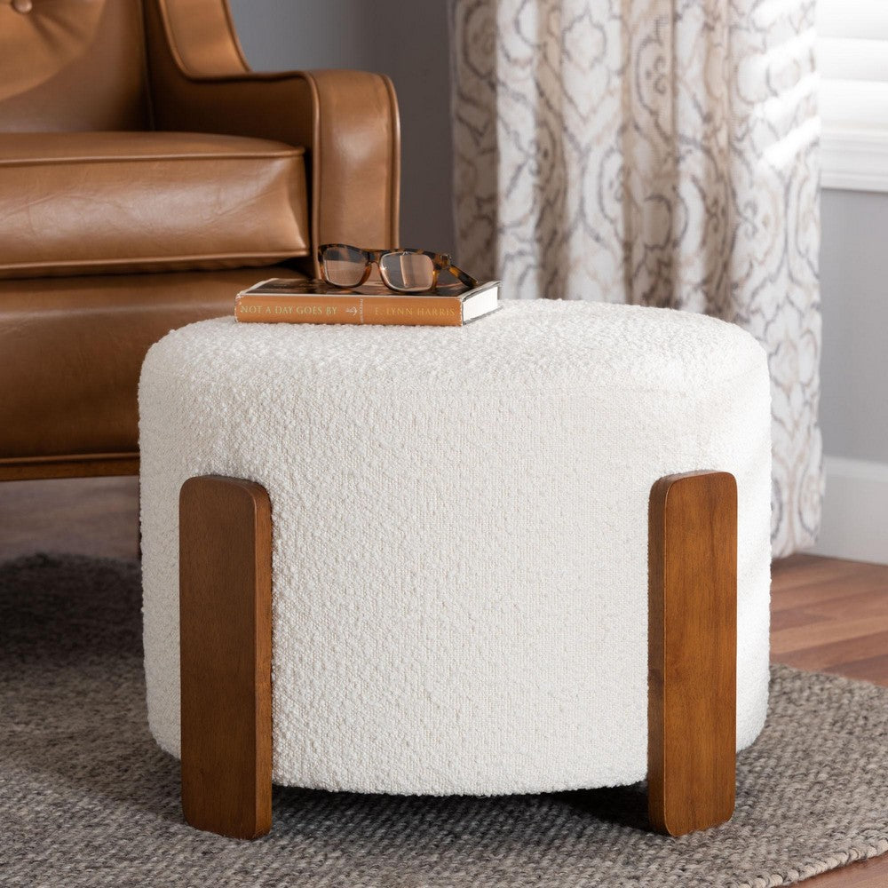 Baxton Studio - Finlay Footstool in Cream/Walnut Brown - BBT5487-Walnut/Maya Cream-Stool view 5