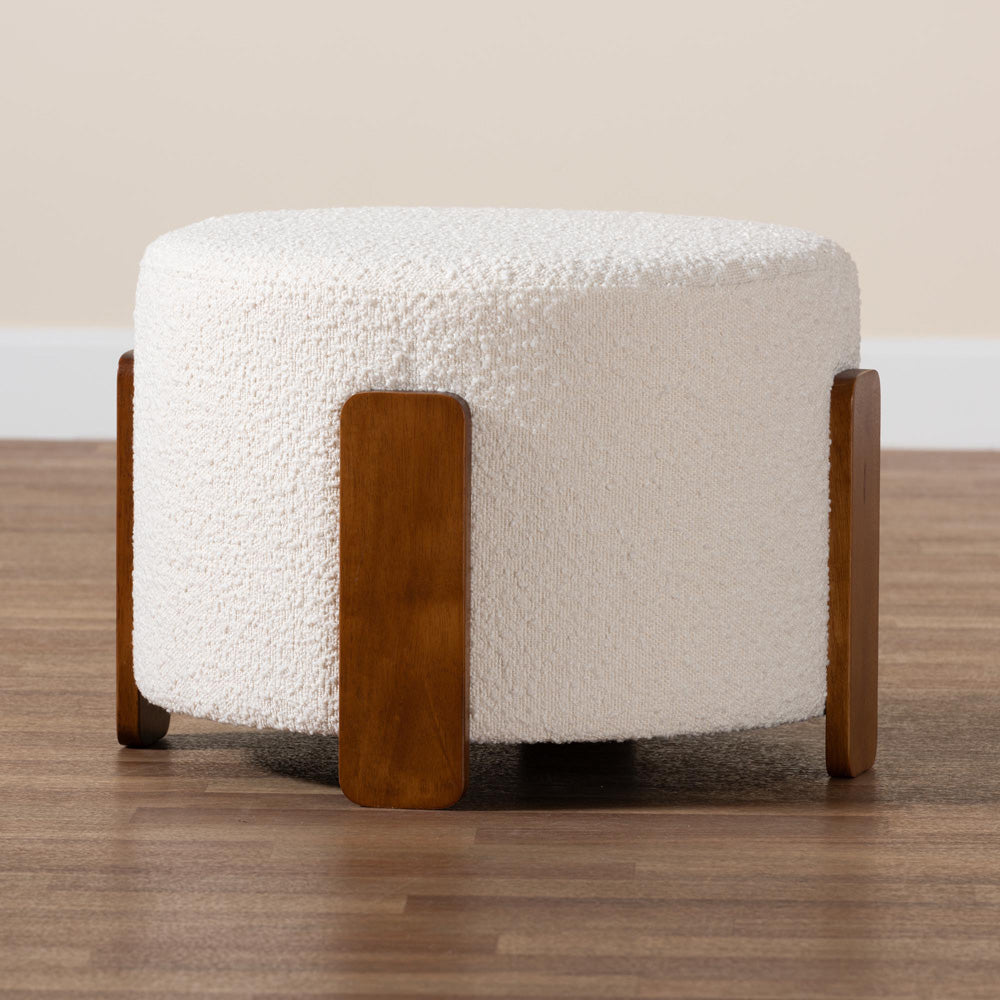 Baxton Studio - Finlay Footstool in Cream/Walnut Brown - BBT5487-Walnut/Maya Cream-Stool view 6