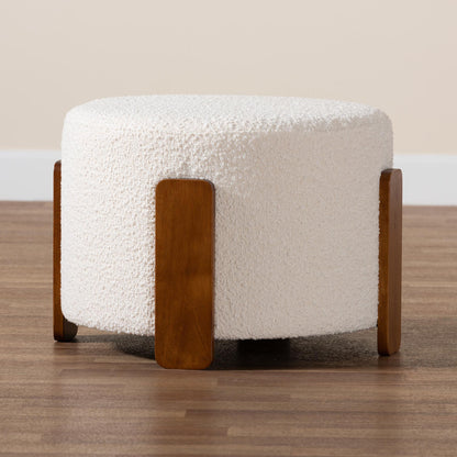 Baxton Studio - Finlay Footstool in Cream/Walnut Brown - BBT5487-Walnut/Maya Cream-Stool view 6