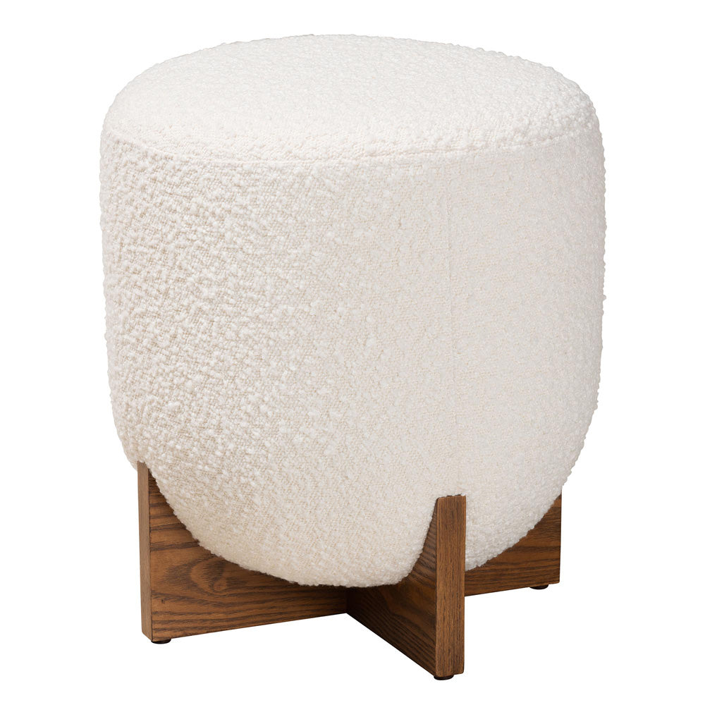 Baxton Studio - Fisk Footstool in Cream/Walnut Brown - BBT5475-Maya-Cream/Walnut-Foot Stool view 1