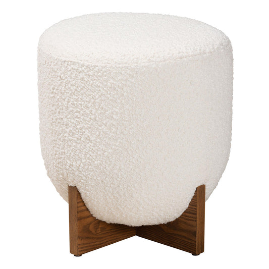Baxton Studio - Fisk Footstool in Cream/Walnut Brown - BBT5475-Maya-Cream/Walnut-Foot Stool view 2