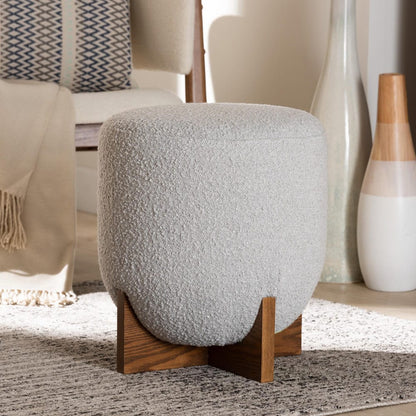 Baxton Studio - Fisk Footstool in Light Grey/Walnut Brown - BBT5475-Maya-Sky Grey/Walnut-Foot Stool view 6