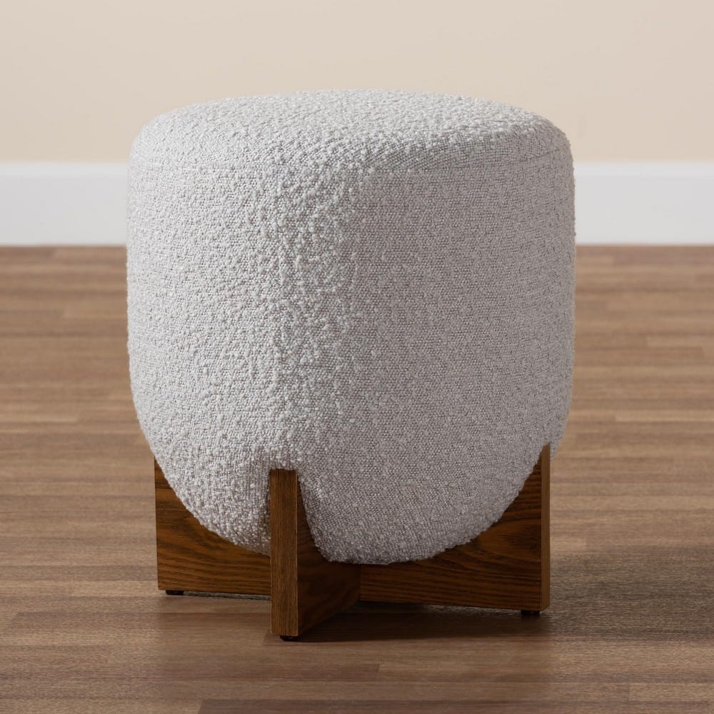 Baxton Studio - Fisk Footstool in Light Grey/Walnut Brown - BBT5475-Maya-Sky Grey/Walnut-Foot Stool view 7