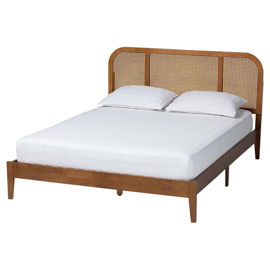 Baxton Studio - Fleur Queen Size Bed in Walnut Brown - BBT61173-Walnut Wood-Queen-Bed view 1