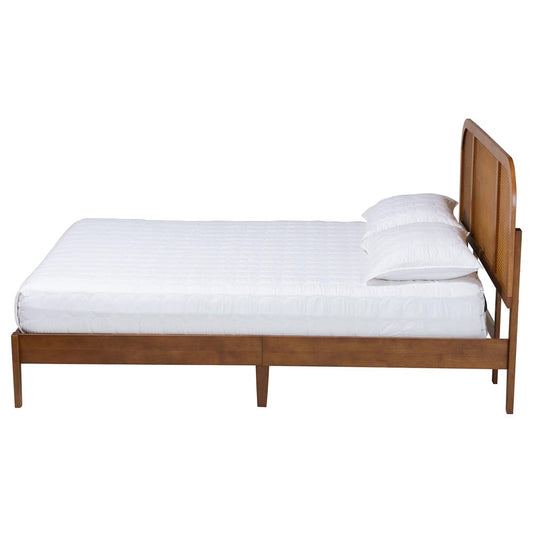 Baxton Studio - Fleur Queen Size Bed in Walnut Brown - BBT61173-Walnut Wood-Queen-Bed view 2
