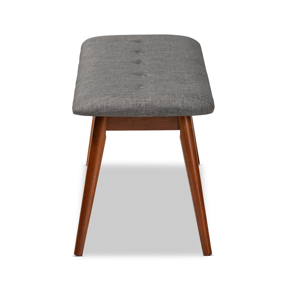 Baxton Studio - Flora Dining Bench in Gray - Flora2-Grey/Medium Oak-Bench view 2