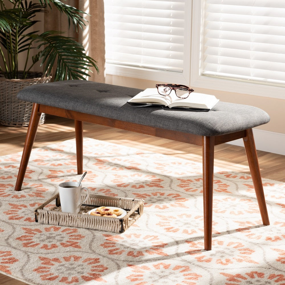 Baxton Studio - Flora Dining Bench in Gray - Flora2-Grey/Medium Oak-Bench view 5