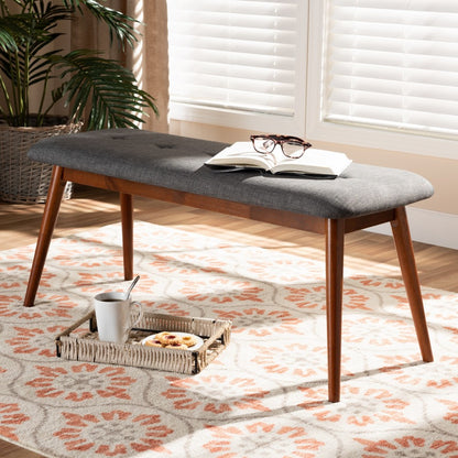 Baxton Studio - Flora Dining Bench in Gray - Flora2-Grey/Medium Oak-Bench view 5