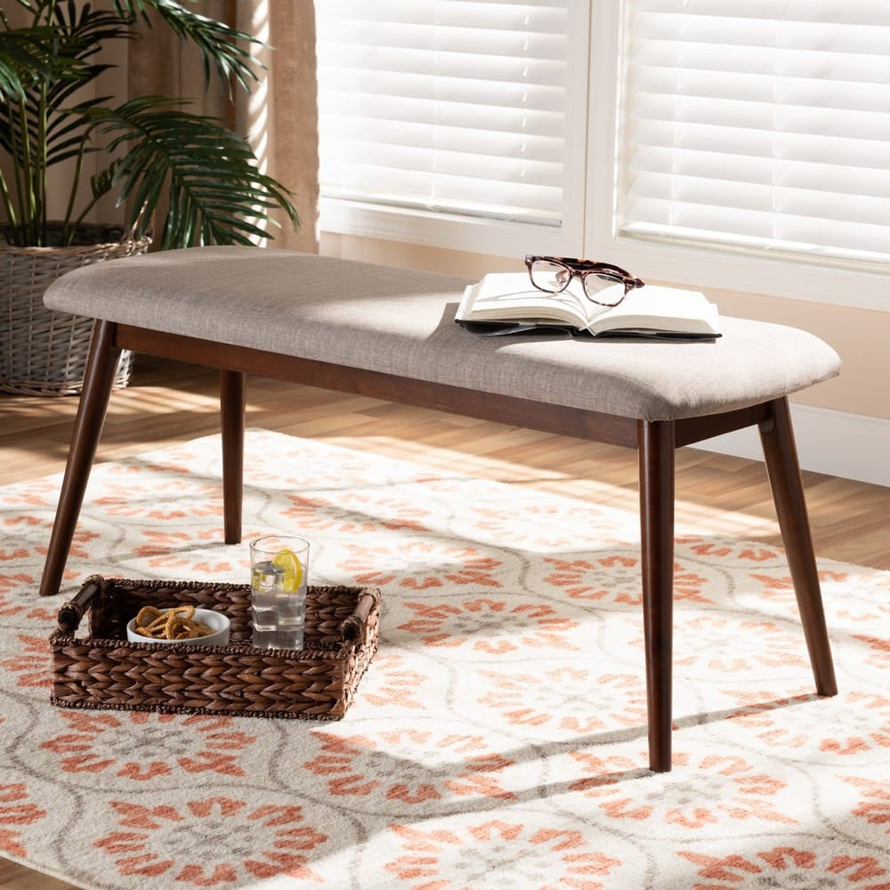 Baxton Studio - Flora Dining Bench in Light Gray - Flora-Light Grey/Walnut-Bench view 5