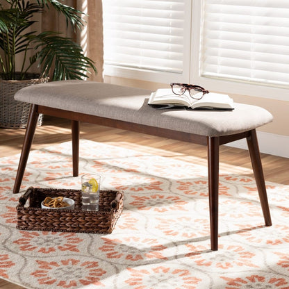 Baxton Studio - Flora Dining Bench in Light Gray - Flora-Light Grey/Walnut-Bench view 5