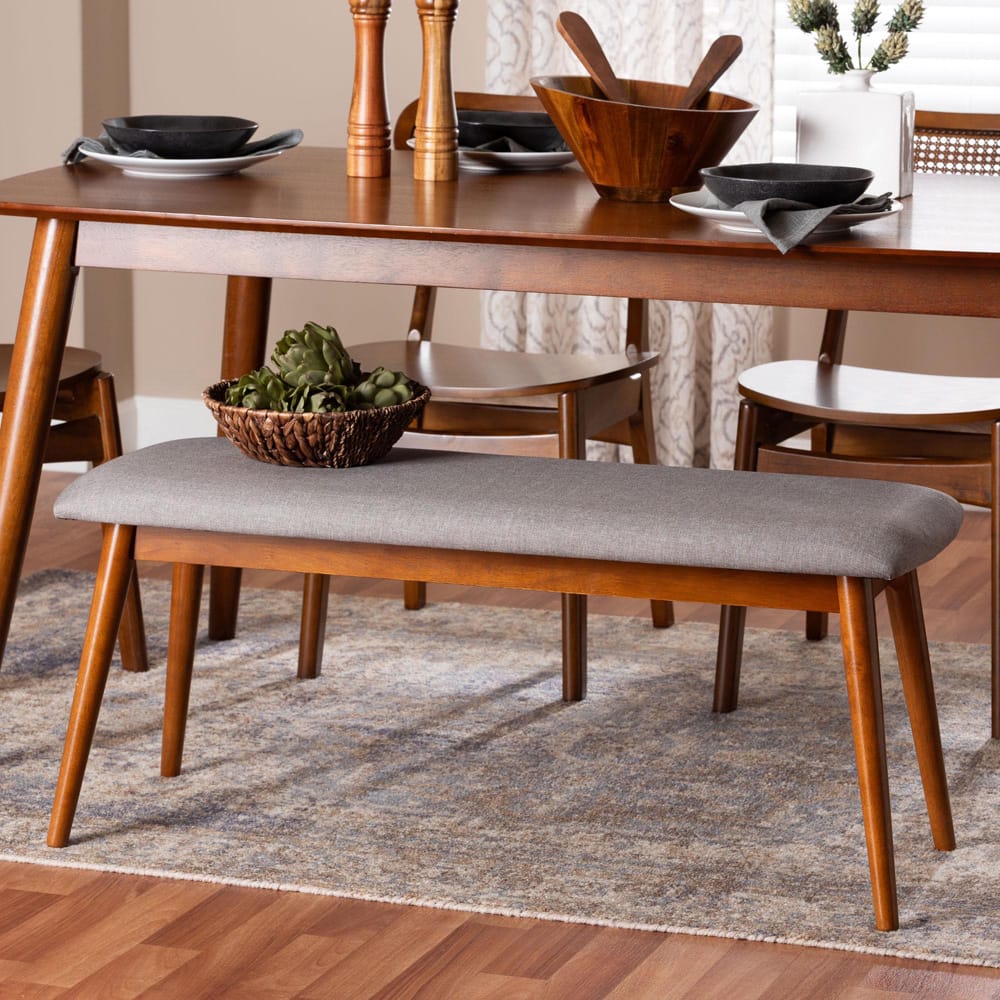 Baxton Studio - Flora Dining Bench in Light Grey/"Oak" Medium Brown - Flora-Medium Oak-Bench view 6