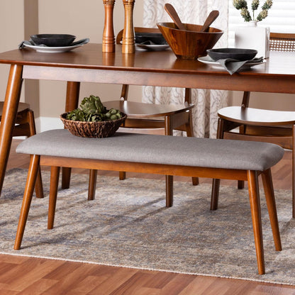 Baxton Studio - Flora Dining Bench in Light Grey/"Oak" Medium Brown - Flora-Medium Oak-Bench view 6
