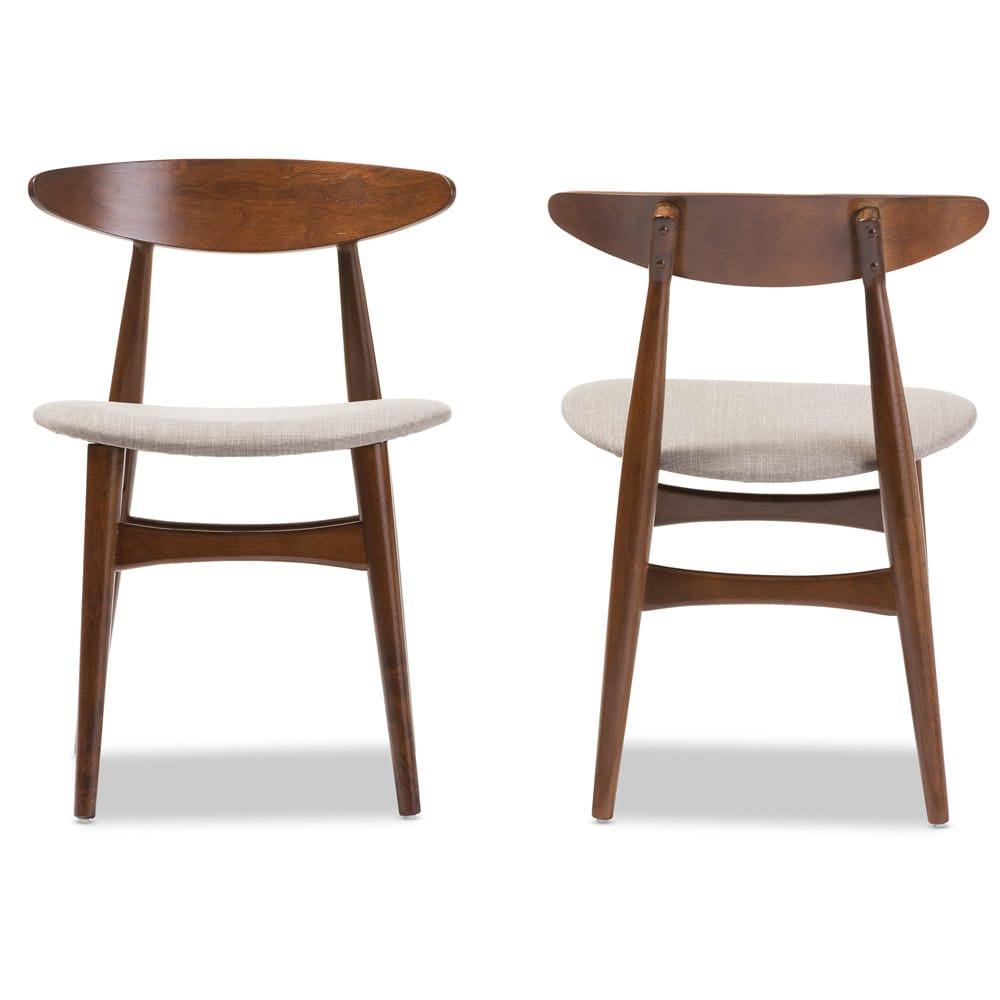 Baxton Studio - Flora Dining Set in Table: "Oak" Medium Brown; Seatings: Light Grey/"Oak" Medium Brown - Flora-Medium Oak 6PC Dining Set view 7
