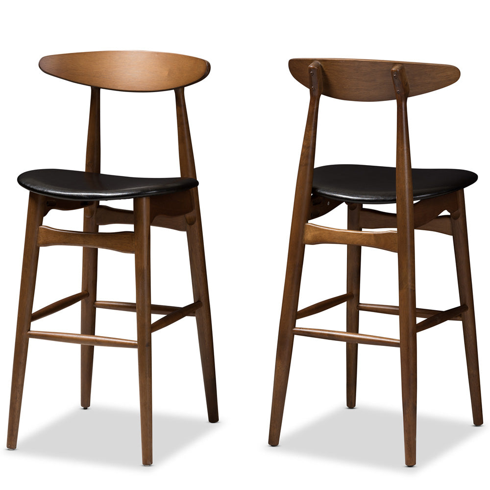 Baxton Studio - Flora Set of 2 Bar Stools in Black/Walnut Brown - Flora-Black/Walnut-BS view 1