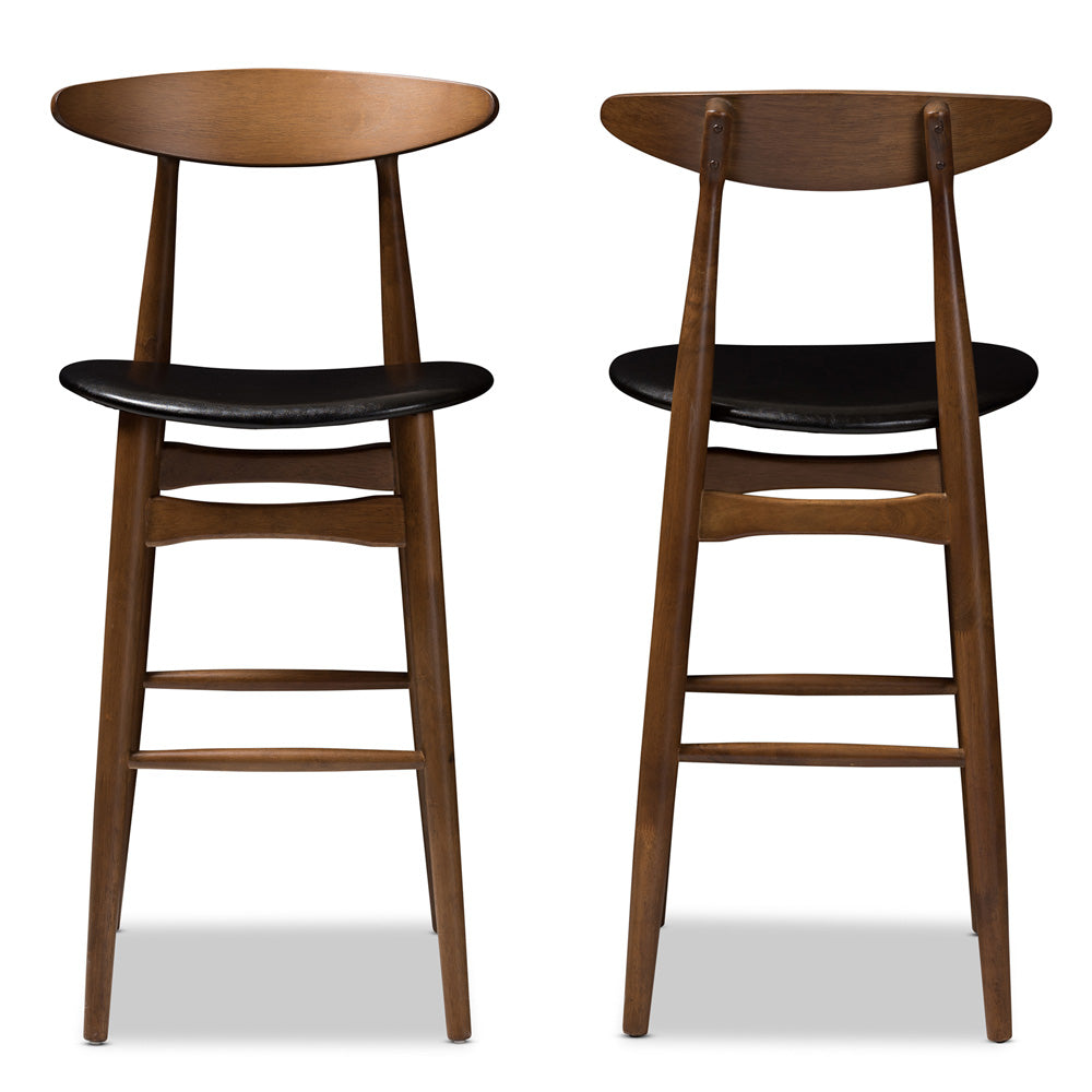 Baxton Studio - Flora Set of 2 Bar Stools in Black/Walnut Brown - Flora-Black/Walnut-BS view 2