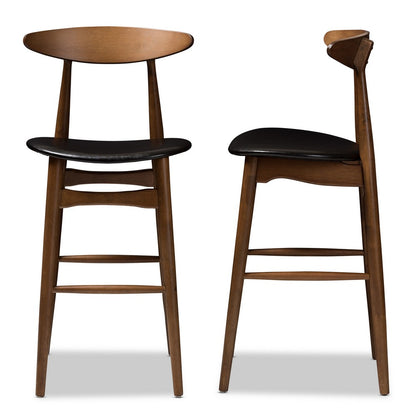Baxton Studio - Flora Set of 2 Bar Stools in Black/Walnut Brown - Flora-Black/Walnut-BS view 3