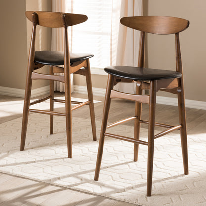 Baxton Studio - Flora Set of 2 Bar Stools in Black/Walnut Brown - Flora-Black/Walnut-BS view 6