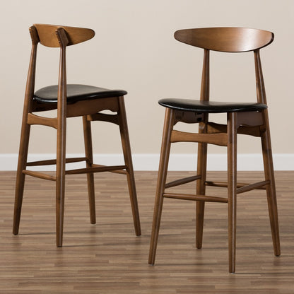 Baxton Studio - Flora Set of 2 Bar Stools in Black/Walnut Brown - Flora-Black/Walnut-BS view 7