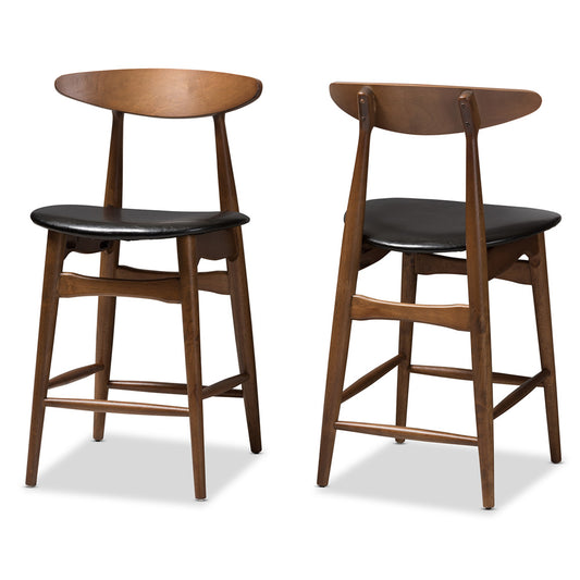 Baxton Studio - Flora Set of 2 Counter Stools in Black/Walnut Brown - Flora-Black/Walnut-Counter Stool view 1
