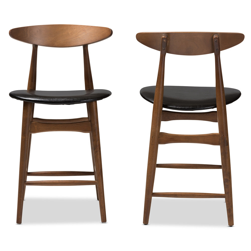 Baxton Studio - Flora Set of 2 Counter Stools in Black/Walnut Brown - Flora-Black/Walnut-Counter Stool view 2