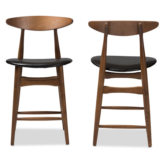 Baxton Studio - Flora Set of 2 Counter Stools in Black/Walnut Brown - Flora-Black/Walnut-Counter Stool view 2