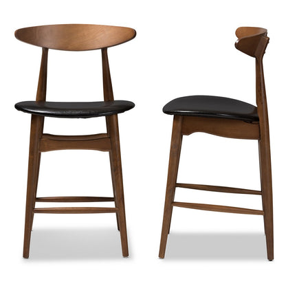 Baxton Studio - Flora Set of 2 Counter Stools in Black/Walnut Brown - Flora-Black/Walnut-Counter Stool view 3