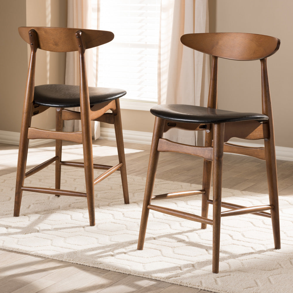 Baxton Studio - Flora Set of 2 Counter Stools in Black/Walnut Brown - Flora-Black/Walnut-Counter Stool view 6