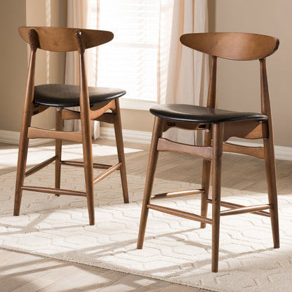 Baxton Studio - Flora Set of 2 Counter Stools in Black/Walnut Brown - Flora-Black/Walnut-Counter Stool view 6