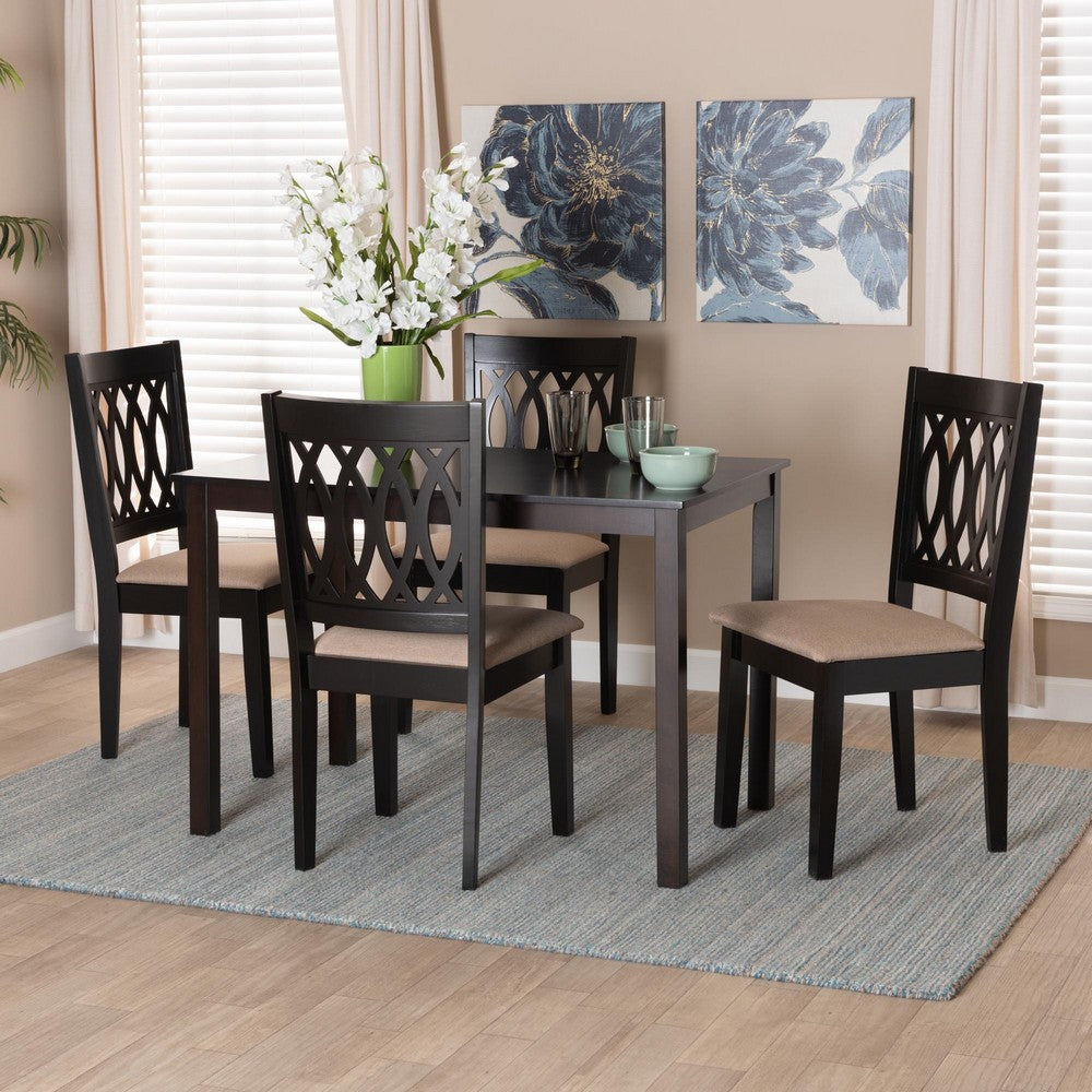 Baxton Studio - Florencia Dining Set in Beige/Espresso Brown - RH388C-Sand/Dark Brown-5PC Dining Set view 8