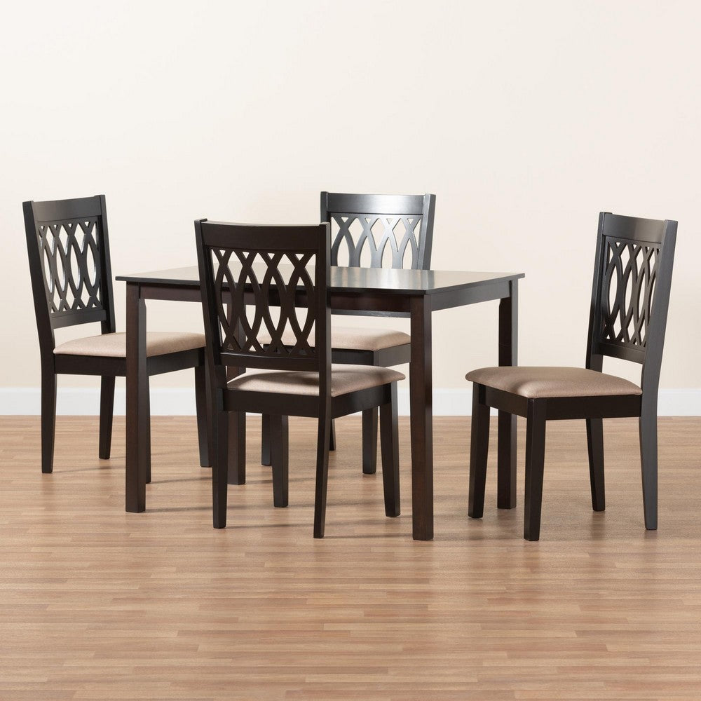 Baxton Studio - Florencia Dining Set in Beige/Espresso Brown - RH388C-Sand/Dark Brown-5PC Dining Set view 9