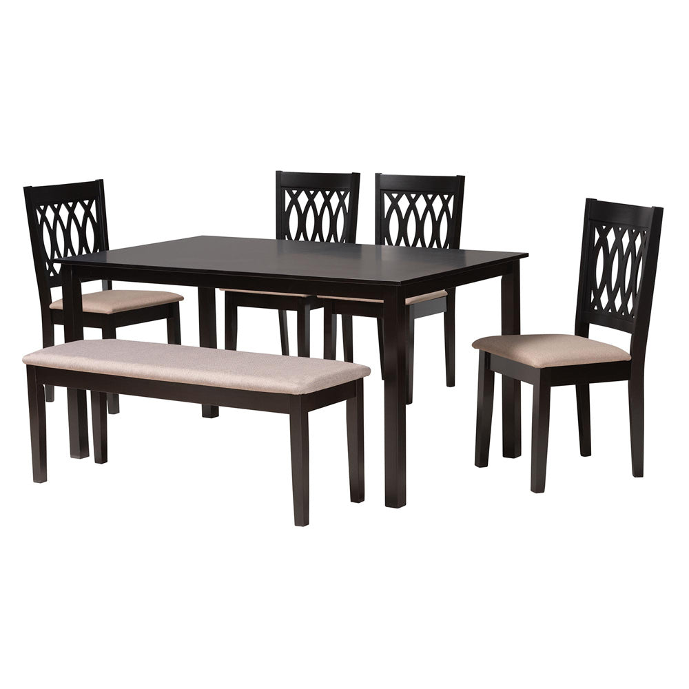 Baxton Studio - Florencia Dining Set in Beige/Espresso Brown - RH388C-Sand/Dark Brown-6PC Dining Set view 1