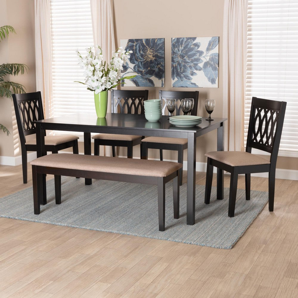Baxton Studio - Florencia Dining Set in Beige/Espresso Brown - RH388C-Sand/Dark Brown-6PC Dining Set view 9
