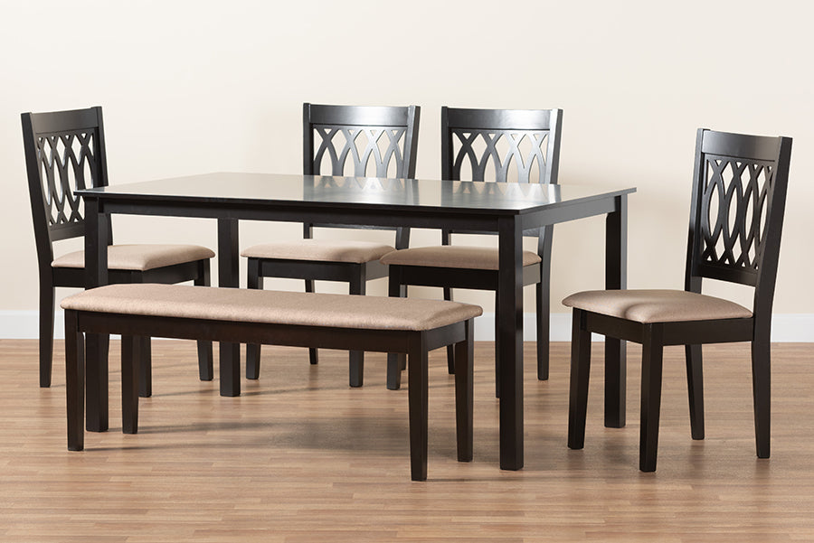Baxton Studio - Florencia Dining Set in Beige/Espresso Brown - RH388C-Sand/Dark Brown-6PC Dining Set view 10