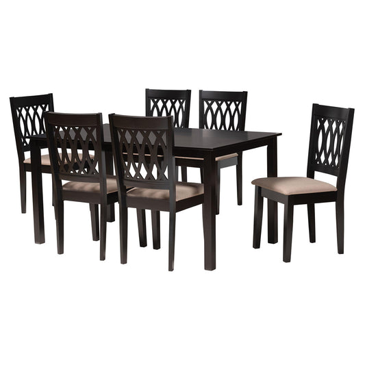 Baxton Studio - Florencia Dining Set in Beige/Espresso Brown - RH388C-Sand/Dark Brown-7PC Dining Set view 1