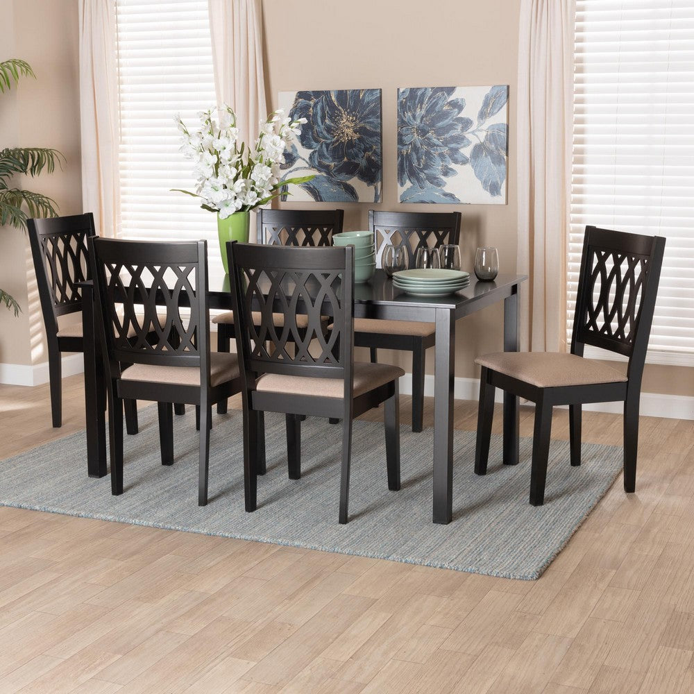 Baxton Studio - Florencia Dining Set in Beige/Espresso Brown - RH388C-Sand/Dark Brown-7PC Dining Set view 8