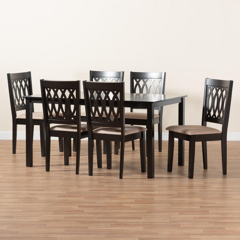 Baxton Studio - Florencia Dining Set in Beige/Espresso Brown - RH388C-Sand/Dark Brown-7PC Dining Set view 9