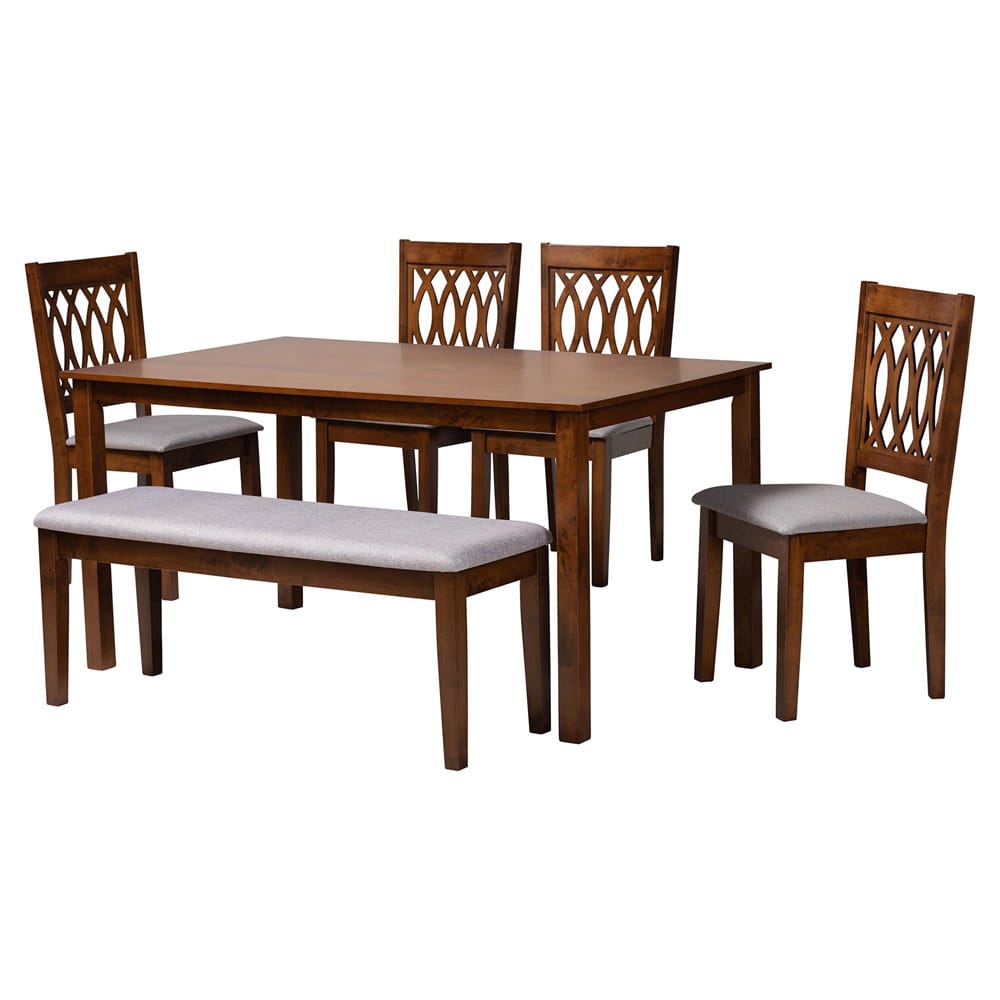 Baxton Studio - Florencia Dining Set in Grey/Walnut Brown - RH388C-Grey/Walnut-6PC Dining Set view 1